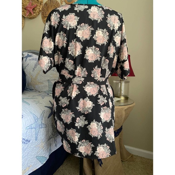 Modcloth Poema Tunic 1X Tie Sash Belt Short Sleeves Black Floral NEW - Picture 3 of 7